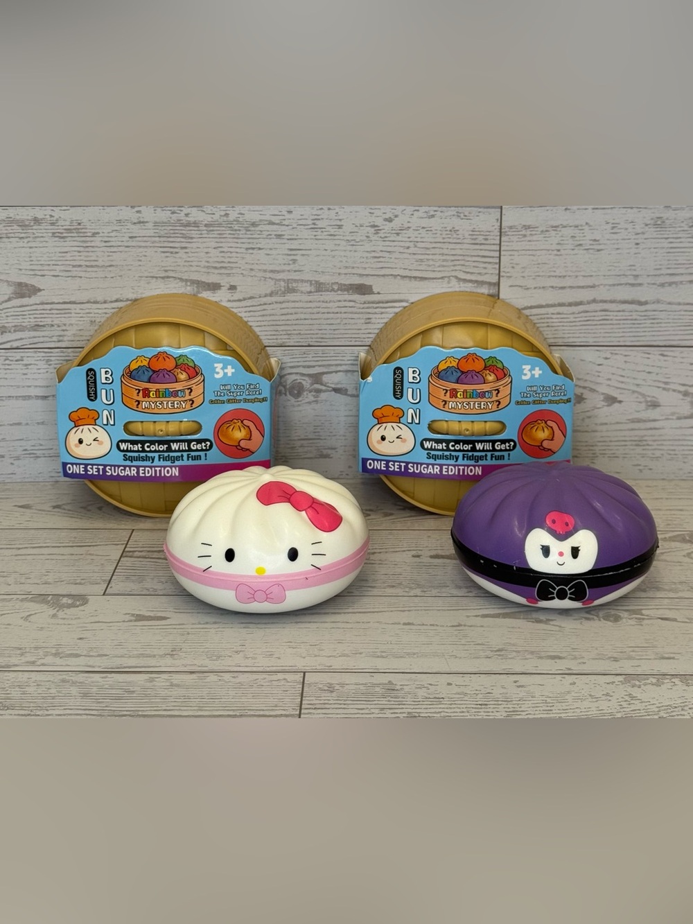 Sanrio Hello Kitty White & Pink and Kuromi Purple Themed Squishy Bun Rainbow